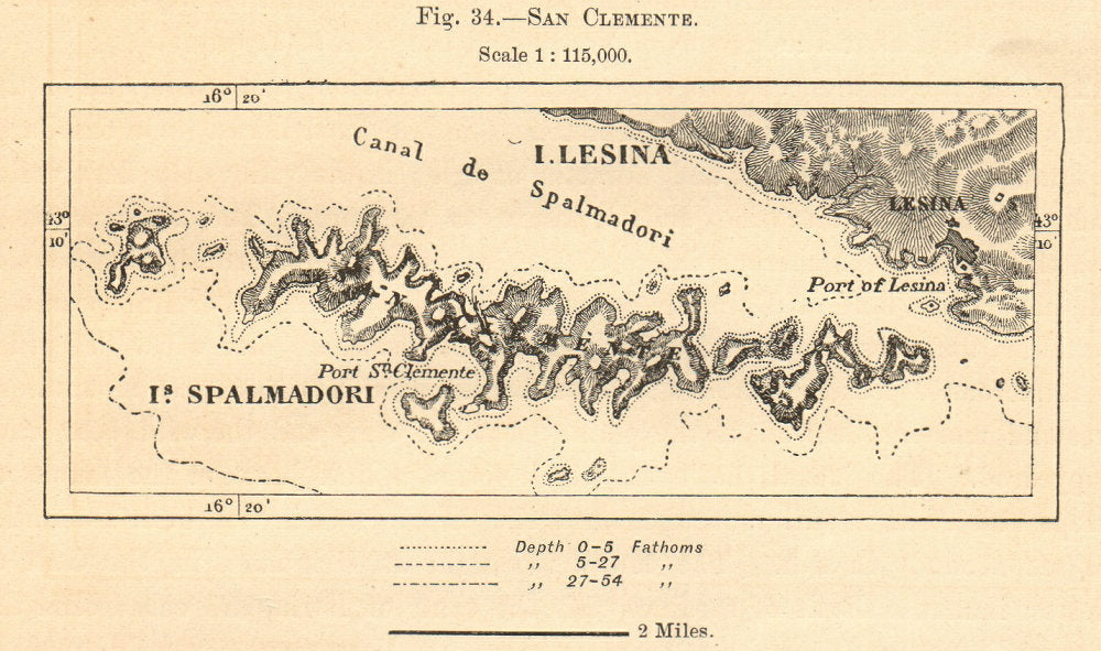 San Clemente. Sveti Klement & Lesina (Hvar). Croatia. Sketch map 1885 old
